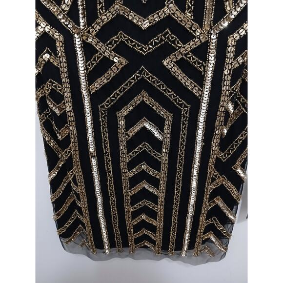 $265 NEW Aidan Mattox Beaded Dress Sz 2 Black Gold Geometric Holiday Designer - Picture 13 of 16